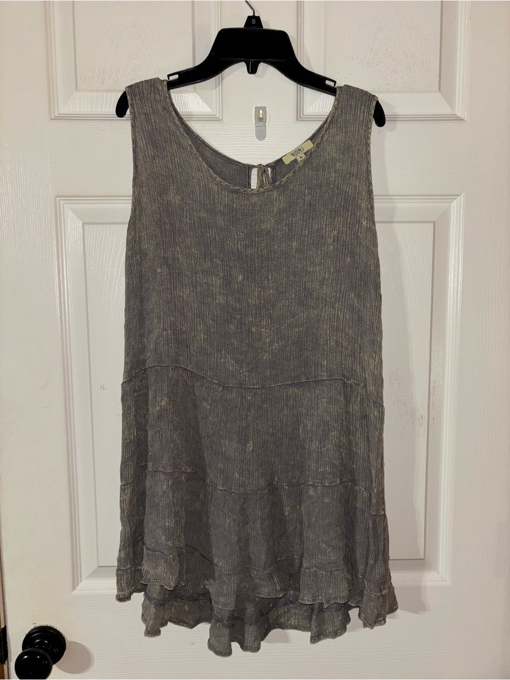 Kori Washed Gray Sleeveless Tiered Ruffle Tunic